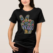 Floral Peace Hand Sign T-shirt – kleurrijke hippie (Voorkant)