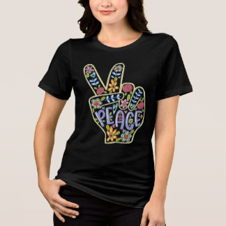 Floral Peace Hand Sign T-shirt – kleurrijke hippie