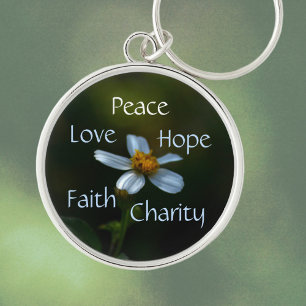 Floral Peace Love Hope Faith Charity Daisy Sleutelhanger