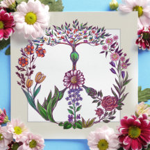 Floral Peace Sign Floral Waterverf Cute Girly Art