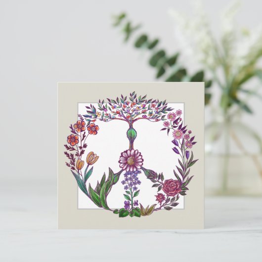 Floral Peace Sign Floral Waterverf Cute Girly Art Bedankkaart (Staand voorkant)