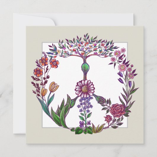 Floral Peace Sign Floral Waterverf Cute Girly Art Bedankkaart (Voorkant)