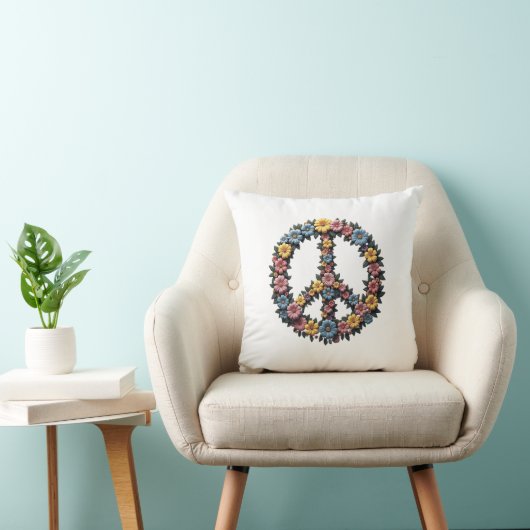 Floral Peace Sign Pillow Kussen (Stoel)