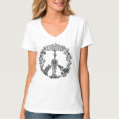 Floral Peace Sign-potlood Tekenkast Elegant Boho T-shirt (Voorkant)