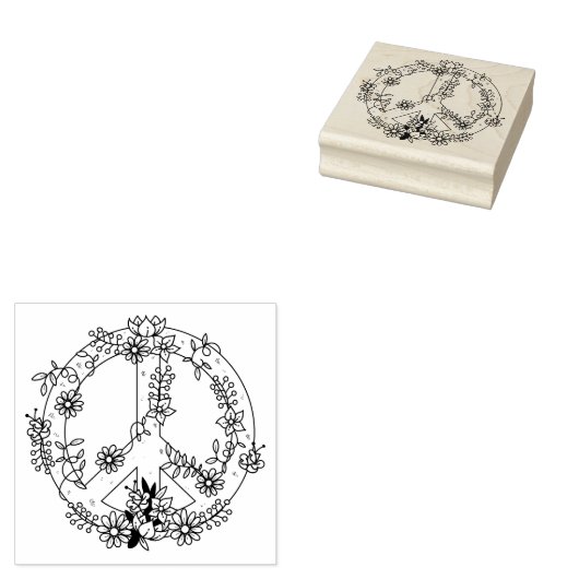 Floral Peace Sign Rubberstempel (Gestempeld)