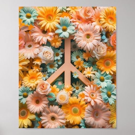Floral Peace Symbol Art Poster – Retro 60s Flower (Voorkant)