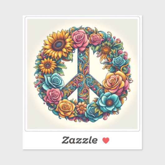 Floral Peace Symbol Design viert harmonie Sticker (Vel)