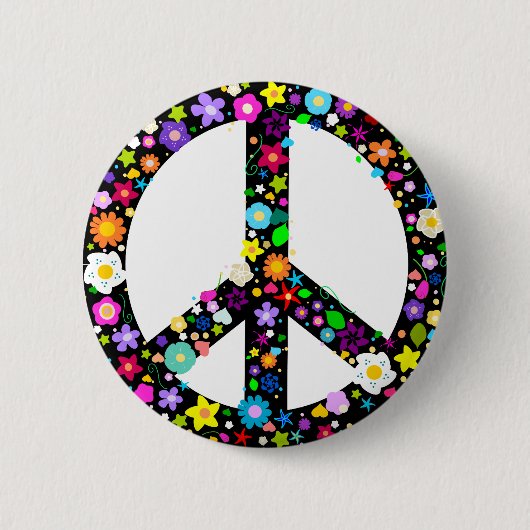 Floral Peace Symbol Ronde Button 5,7 Cm (Voorkant)