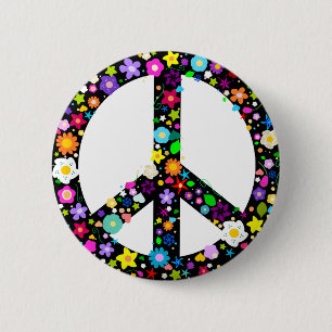 Floral Peace Symbol Ronde Button 5,7 Cm