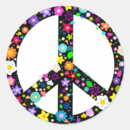 Floral Peace Symbol Ronde Sticker (Voorkant)