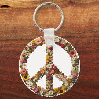 Floral Peace Symbool met levendige bloemen Sleutelhanger
