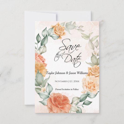 Floral Peach 3.5" x 5" Flat Save The Date Kaart (Voorkant)