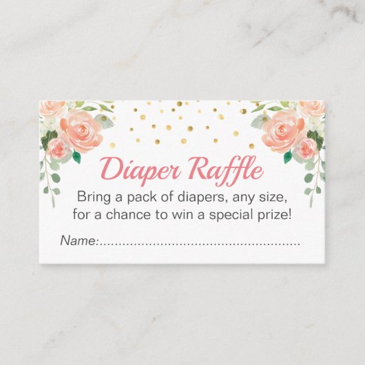 Floral Peach Baby shower Strooiluier Raffle Informatiekaartje (Voorkant)