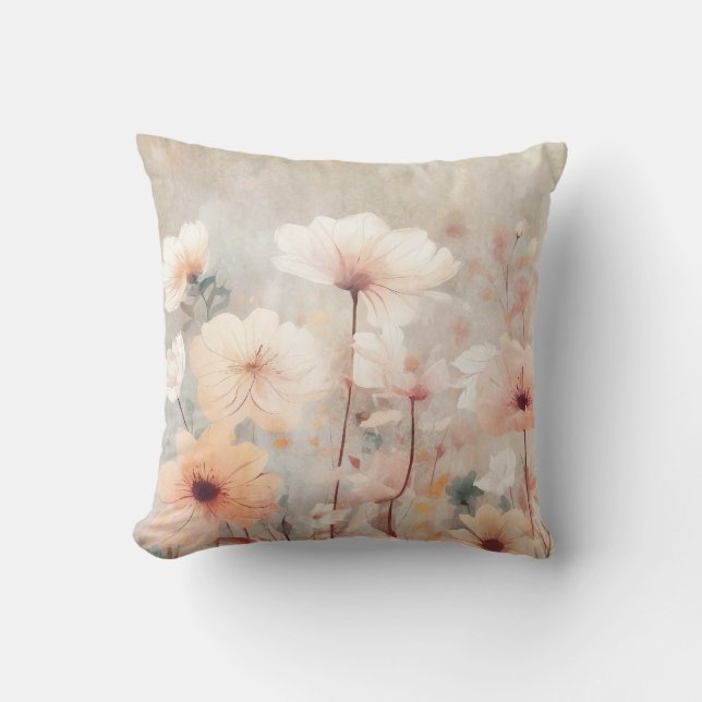 Floral Peach Beige Flowers Design 328 Kussen (Voorkant)