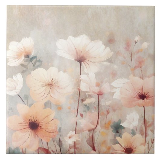 Floral Peach Beige Flowers Design 328 Tegeltje (Voorkant)