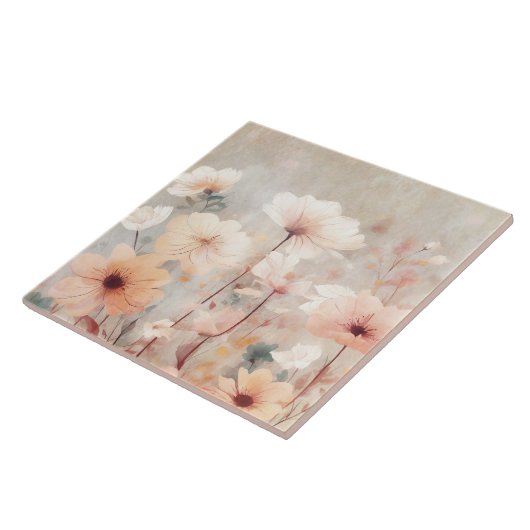 Floral Peach Beige Flowers Design 328 Tegeltje (Zijkant)