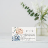 Floral Peach Blush Blauw Bruiloft Details Informatiekaartje (Staand voorkant)