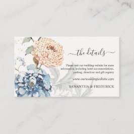 Floral Peach Blush Blauw Bruiloft Details Informatiekaartje