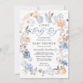 Floral Peach Blush Blue Baby shower Kaart (Voorkant)