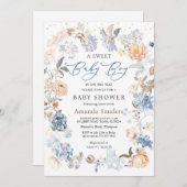 Floral Peach Blush Blue Baby shower Kaart (Voorkant / Achterkant)