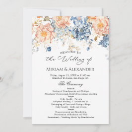 Floral Peach Blush Blue bruiloft programma