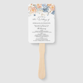 Floral Peach Blush Blue bruiloft programma Handwaaier