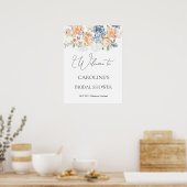 Floral Peach Blush Blue Vrijgezellenfeest teken Poster (Keuken)