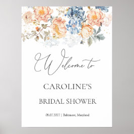 Floral Peach Blush Blue Vrijgezellenfeest teken Poster