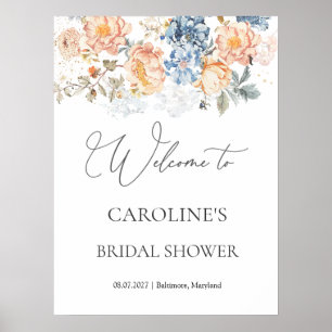 Floral Peach Blush Blue Vrijgezellenfeest teken Poster