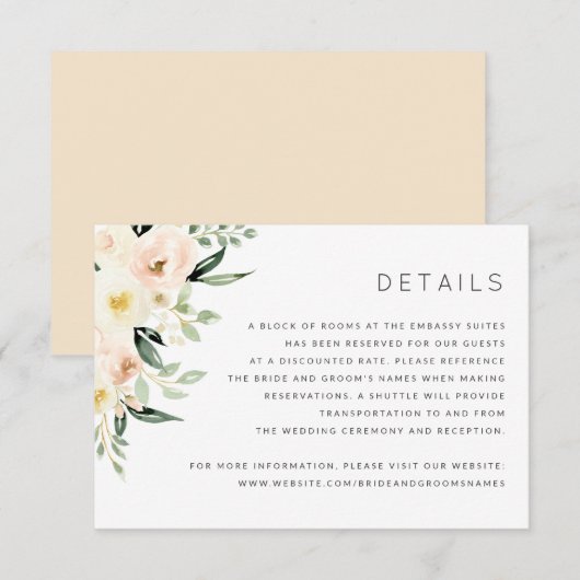 Floral Peach Blush Greenery Details Info Kaart (Voorkant / Achterkant)