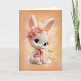 Floral Peach Bonnet Baby Bunny Thinking of You Kaart