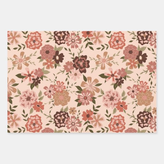 Floral Peach Botanical Decoupage Gift Inpakpapier Vel (Voorkant)