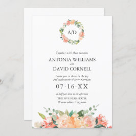 Floral Peach Botanical Monogram Weddenschap I Kaart