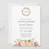 Floral Peach Botanical Monogram Weddenschap I Kaart (Voorkant)