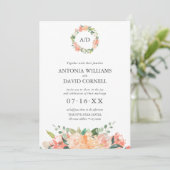 Floral Peach Botanical Monogram Weddenschap met de Kaart (Staand voorkant)