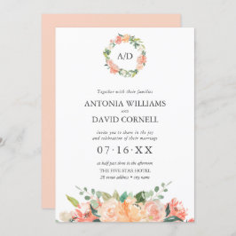 Floral Peach Botanical Monogram Weddenschap met de Kaart