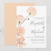 Floral Peach Coral Waterverf Wedding Kaart (Voorkant / Achterkant)
