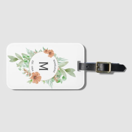 ‘Floral Peach’ design - Gepersonaliseerd Bagagelab Bagagelabel (Voorkant (horizontaal))