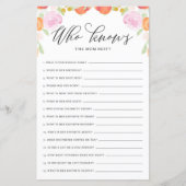 Floral Peach die mama het beste Baby shower spel k (Voorkant)