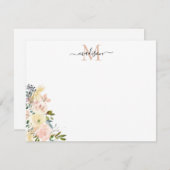 Floral Peach Dusty Pink Gold Spring Roos Monogram Notitiekaartje (Voorkant / Achterkant)