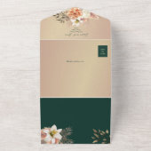 Floral Peach Emerald Green Wedding All In One Uitnodiging (Buitenkant)