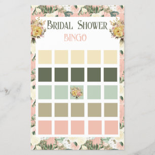 Floral Peach en Cream Vrijgezellenfeest Bingo Flyer