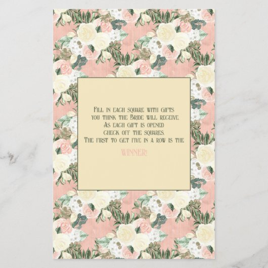 Floral Peach en Cream Vrijgezellenfeest Bingo Flyer