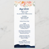 Floral Peach en Navy Waterverf Dinner Menu Kaart (Voorkant)