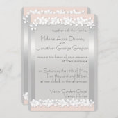 Floral Peach en Silver Wedding Invitations Kaart (Voorkant / Achterkant)