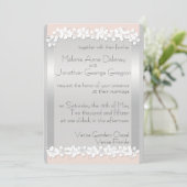 Floral Peach en Silver Wedding Invitations Kaart (Staand voorkant)