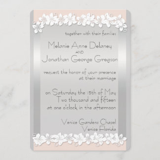 Floral Peach en Silver Wedding Invitations Kaart