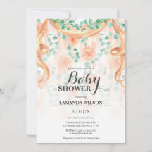 Floral Peach & Green Banner Baby shower Uitnodigin