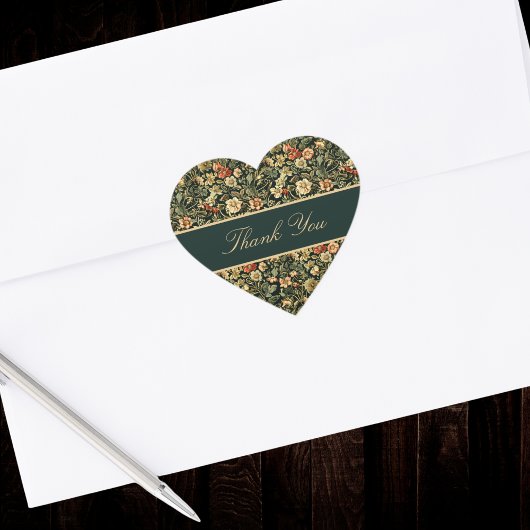 Floral Peach Green Cream William Morris Inspired Hart Sticker