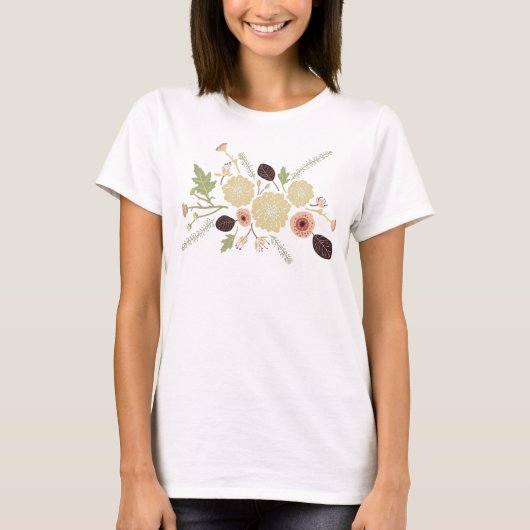Floral peach Green Motif Flowers T-shirt (Voorkant)